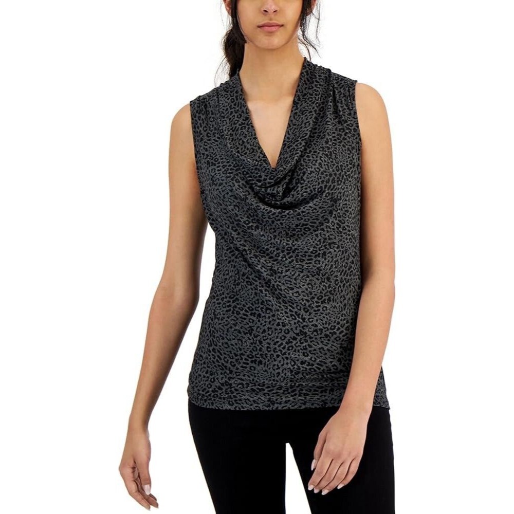 Theory Gray Black Leopard Print Cowl Neck Tank Sz P EUC!!
